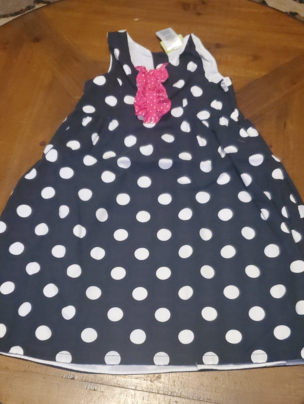 Penelope Mack Black and White Polka Dot Dress with Pink Bow Accent